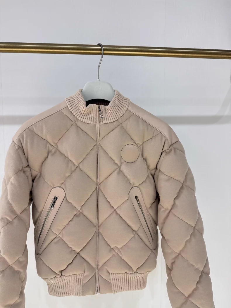 Hermes chai-colored cashmere and leather quilted down jacket,