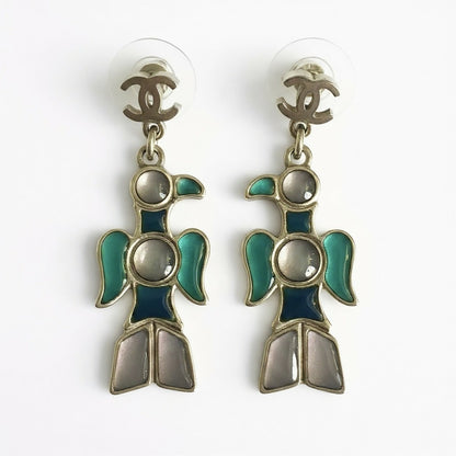 Rare Chanel 07A CC Aztec Bird Multicolor Gripoix Stone Drop Earrings