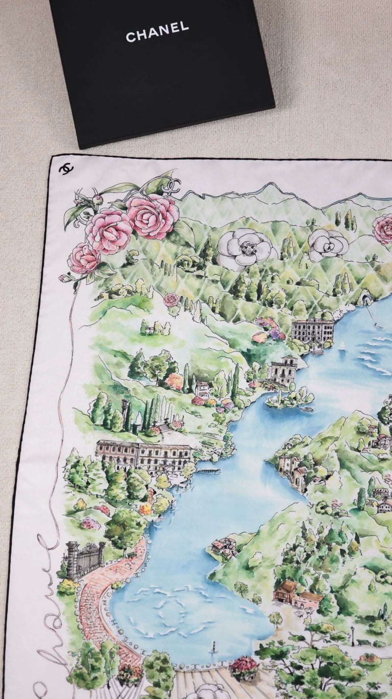 Chanel 26C Cruise Collection, Lake Como, Italy, Estate de Estoril silk scarf