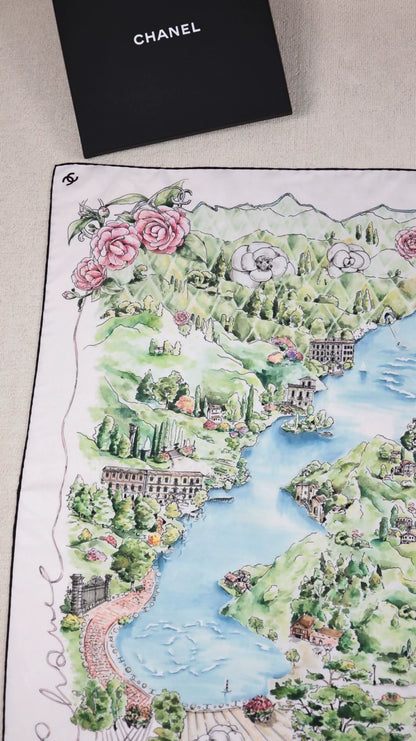 Chanel 26C Cruise Collection, Lake Como, Italy, Estate de Estoril silk scarf