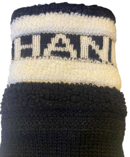 Chanel 20K Limited Edition CC Black Ecru Cashmere Logo Gloves