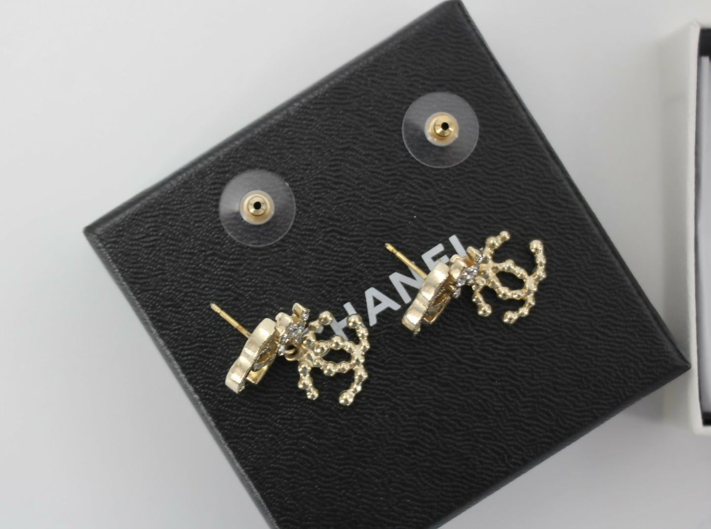 Chanel Vintage 10A Rhinestone Metal Triple CC Stud Earrings