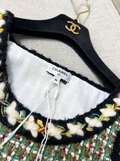 Chanel 23A green mixed-color tweed dress