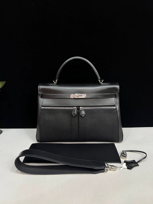 Hermes Kelly Lakis 35 black swift leather palladium hardware