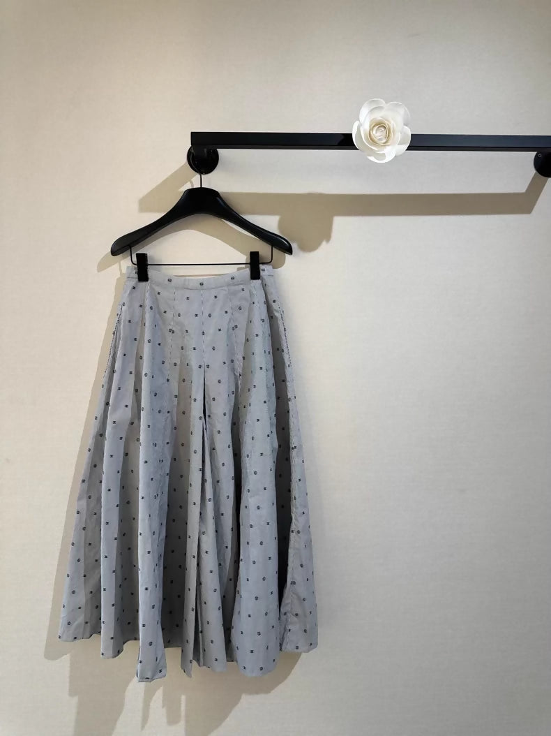 Chanel 22SS polka dot striped double C logo midi skirt