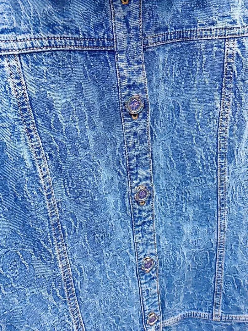 Chanel 23P long denim camellia coat 36FR