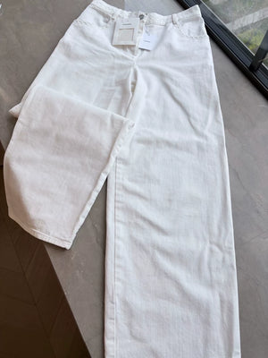 Chanel 26P white lace-trimmed wide-leg trousers