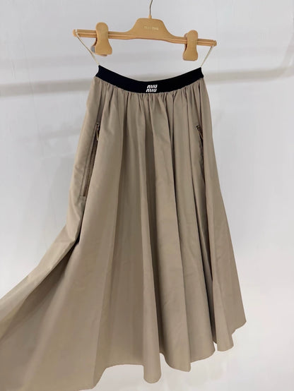 Miu Miu nylon full skirt with lettering at the waist