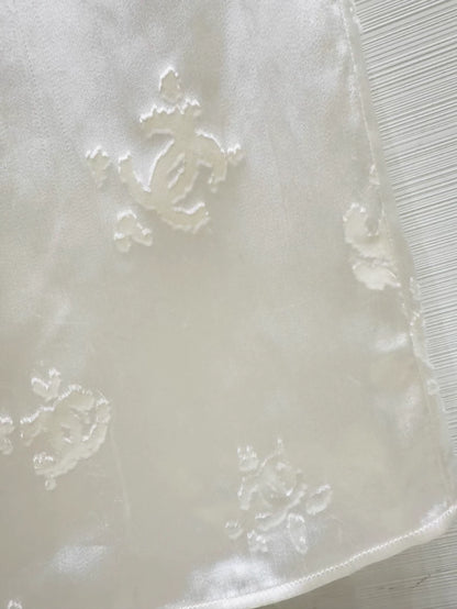 Chanel 22A beige silk jacquard logo midi skirt