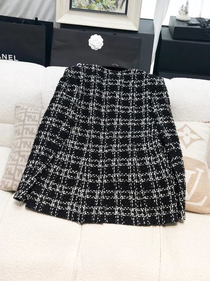 Chanel 22K Black and White Check Tweed Jacket
