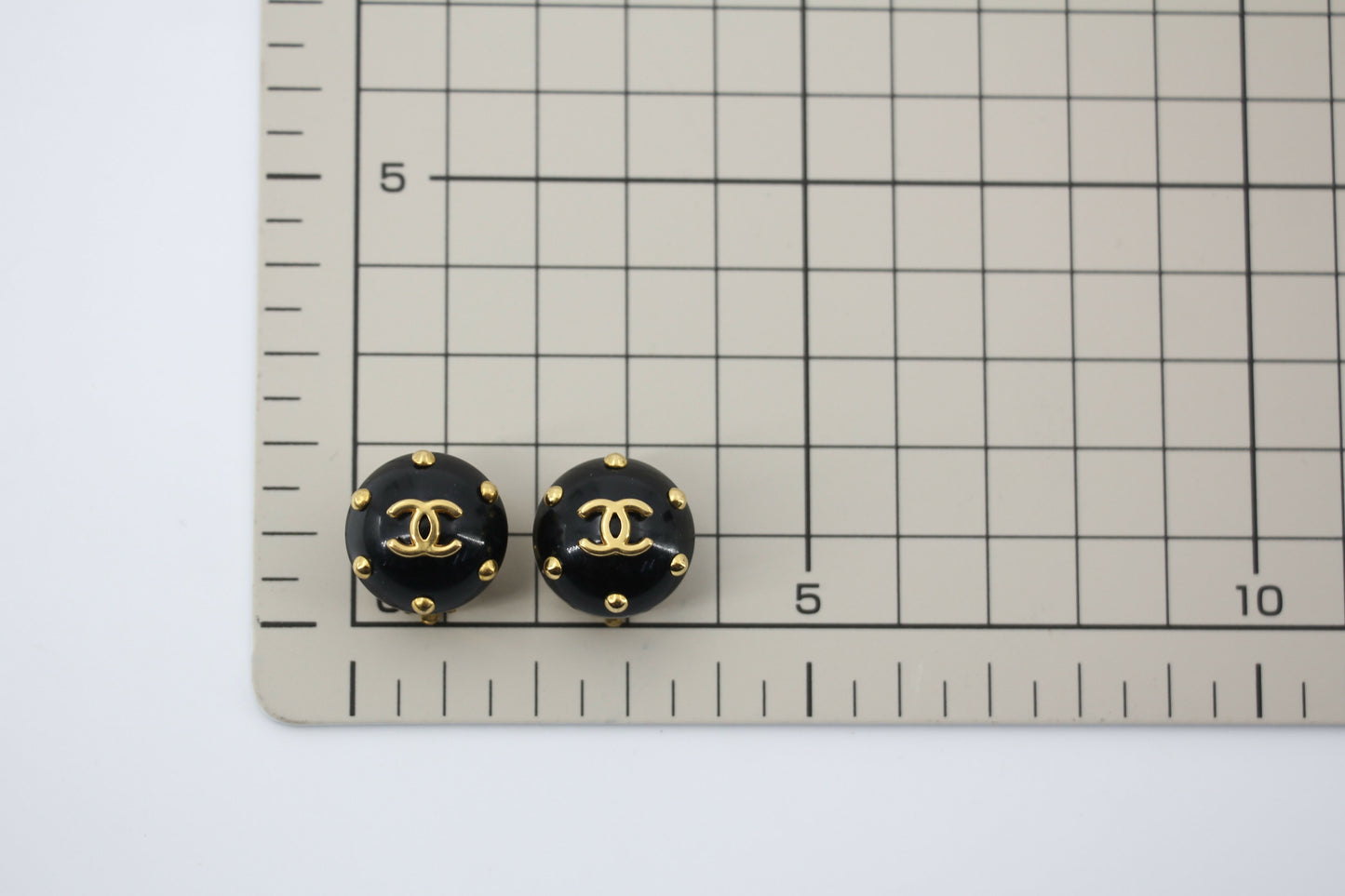 Chanel Vintage 96C Resin Black and Gold Polka Dot Clip-on Earrings