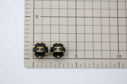Chanel Vintage 96C Resin Black and Gold Polka Dot Clip-on Earrings