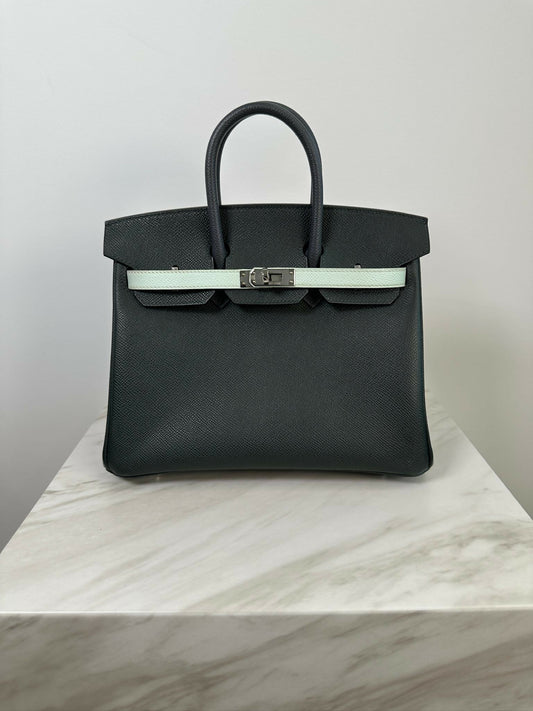 Hermès Birkin 25 Tricolor Vert Foncé / Vert Peppermint / Ardoise Epsom PHW K 2025 No Receipt
