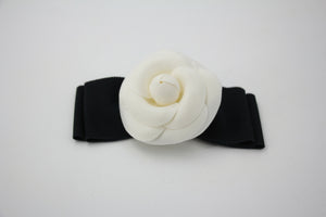 Chanel Vintage 81-85 Fabric Ribbon Black Camellia Brooch