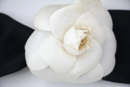 Chanel Vintage 81-85 Satin Silk Black Camellia Bow Hair Clip