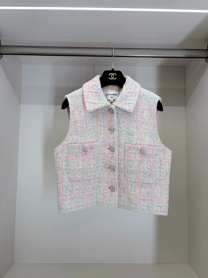 Chanel 24C pink multicolour tweed Vest