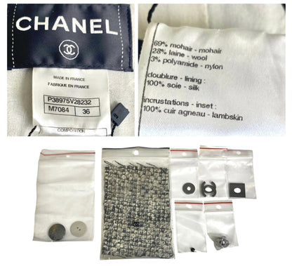 Chanel 10A Shanghai Shearling Tweed CC Grey Black Jacket Coat FR 36
