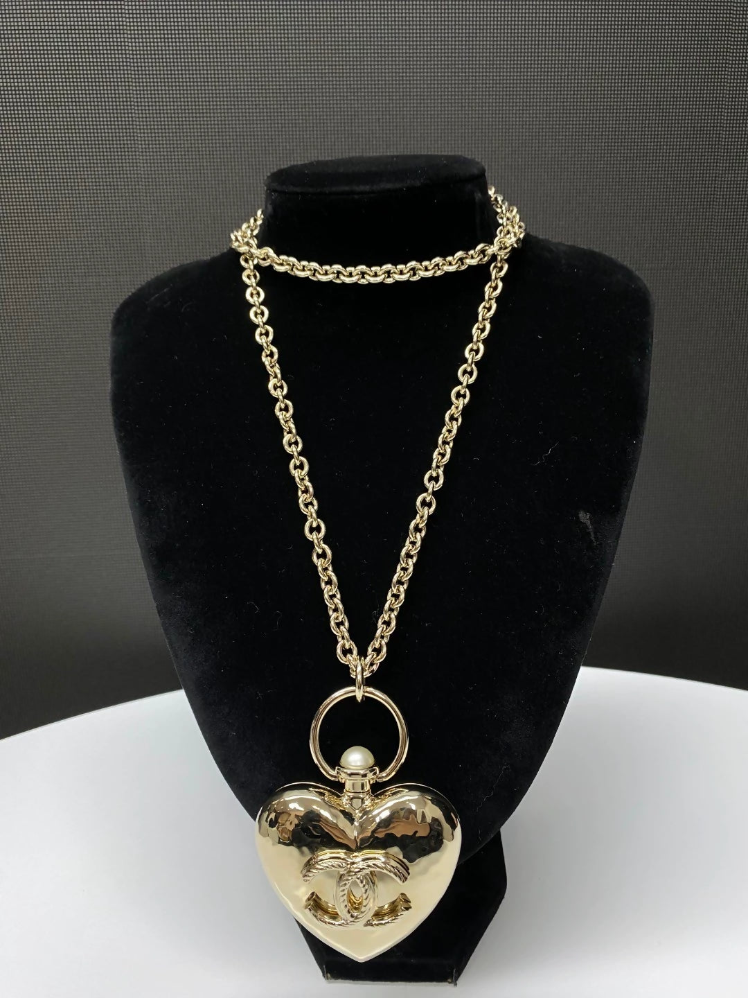 Chanel heart long chain necklace