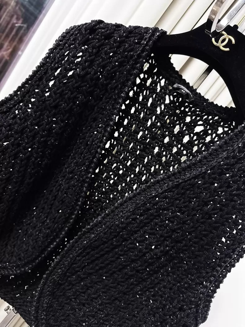 Chanel 22s black embroidered sequined knit vest