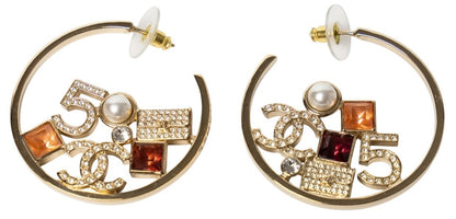 Chanel 2023 Multicolor Gold N 5 Timeless Large Hoop Earrings