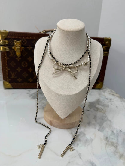 Chanel 22S Double Bow Leather Choker Necklace