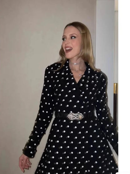 Chanel 23SS black tweed with polka dots dress
