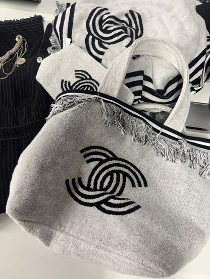 Chanel 24C Cement Grey Beach Bag/Towel Set