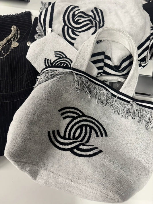Chanel 24C Cement Grey Beach Bag/Towel Set