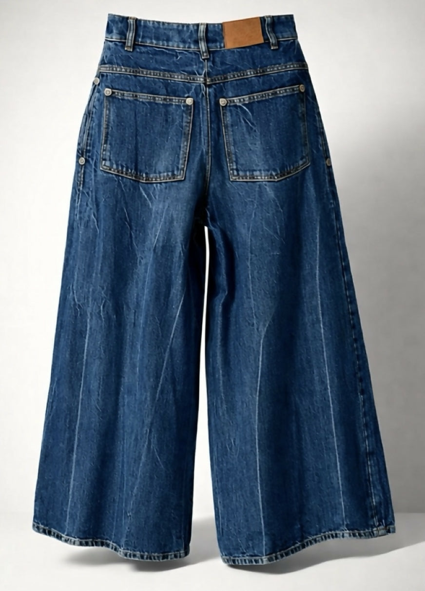Chanel 19P Sand By The Sea Wide Leg Blue Jeans FR 36