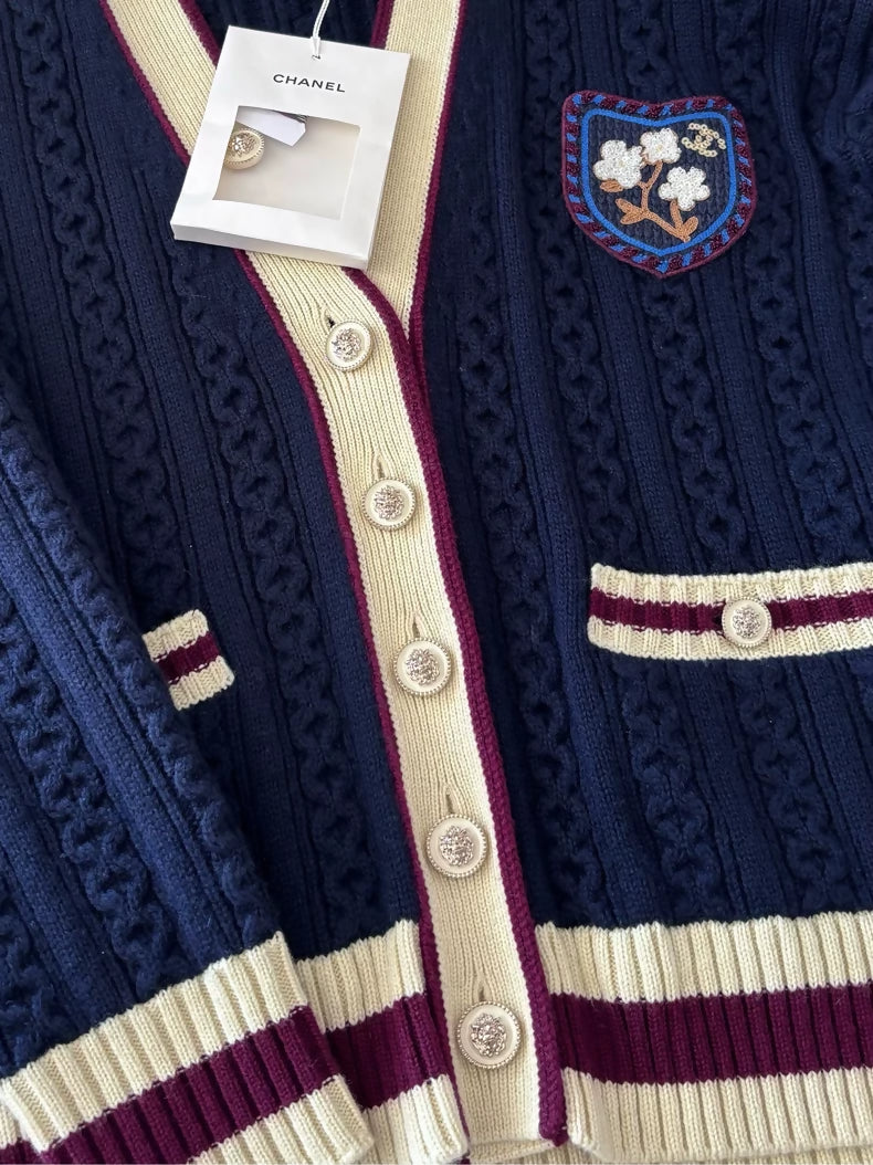 Chanel 26C Blue Embroidered Cardigan