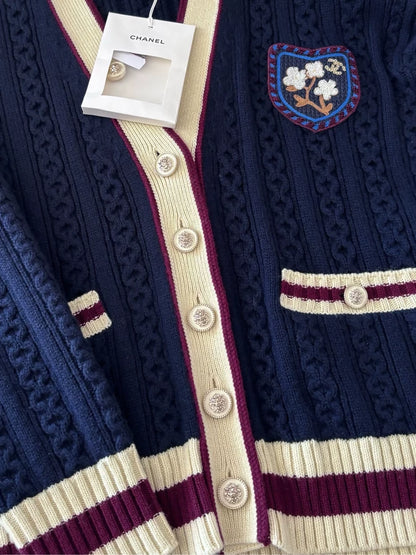 Chanel 26C Blue Embroidered Cardigan