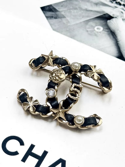 Chanel 20b double C chain pearl and diamond brooch