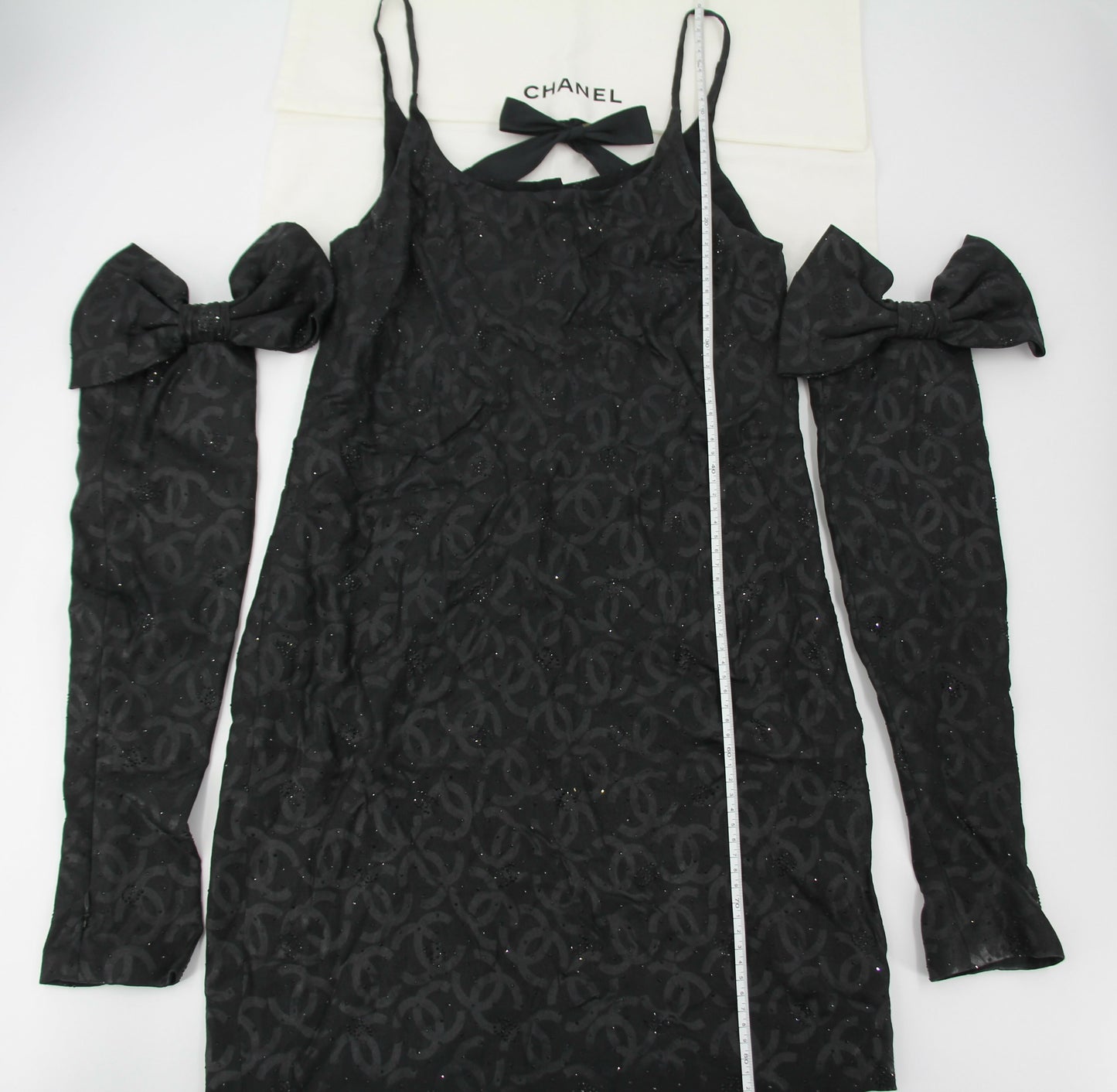 Chanel 2023 Silk Jacquard Embellished Glove Black Dress
