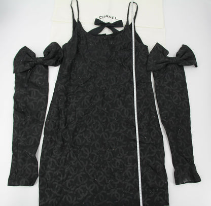 Chanel 2023 Silk Jacquard Embellished Glove Black Dress