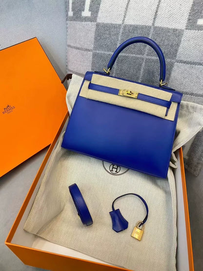 Hermes Kelly 25 Electric Blue TAD Leather with gold hardware