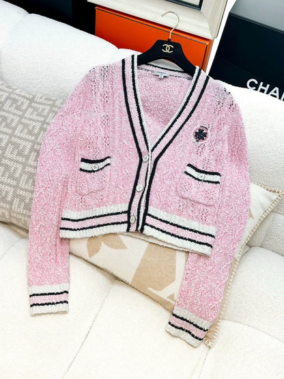 Chanel 24p Pink Black Cardigan