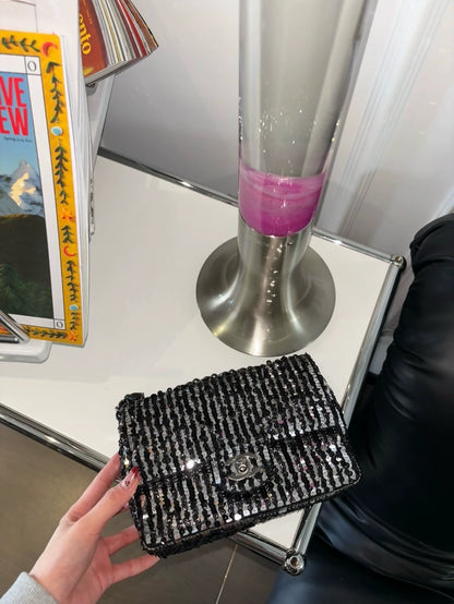 Chanel 23P mini CF black and grey sequined bag
