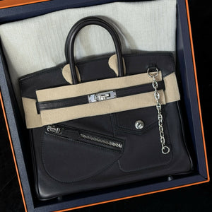 Hermès Limited Edition Birkin 25 "Rock" Noir Swift/Volon with Palladium Hardware