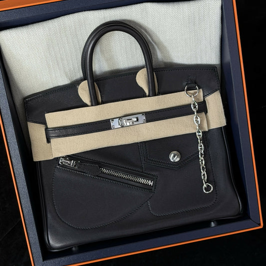Hermès Limited Edition Birkin 25 "Rock" Noir Swift/Volon with Palladium Hardware