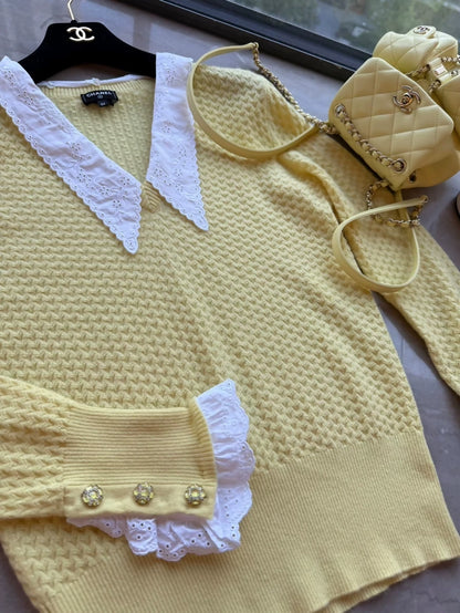 Chanel 24A yellow cashmere cardigan