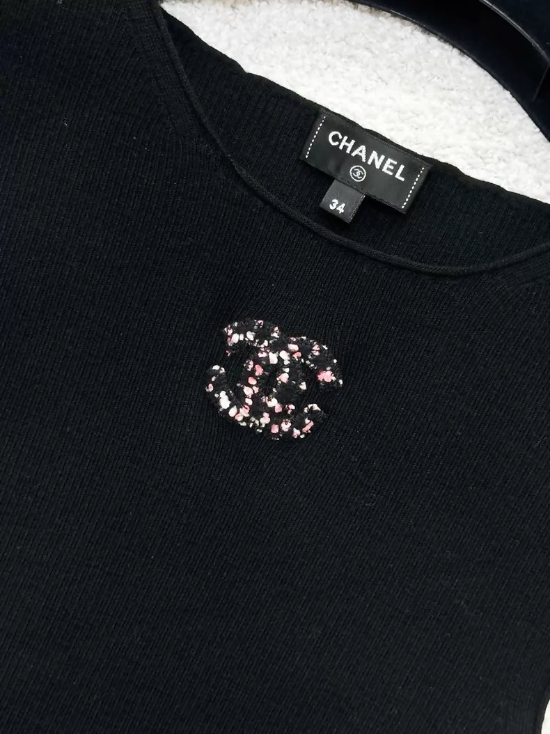 Chanel 22K Double C Black Knit Top