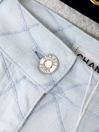 Chanel 26M light blue quilted soft denim jeans
