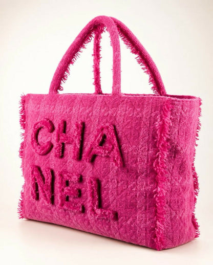 Chanel 19K Large Giant Logo Pink Tweed Shopping Tote Bag GHW