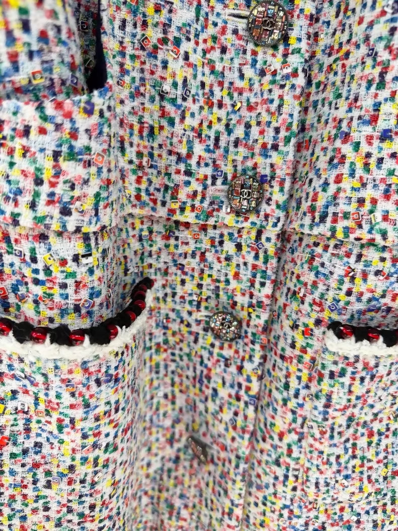 Chanel 25C  Tweed Colorful Sequined Shirt Sleeve Jacket