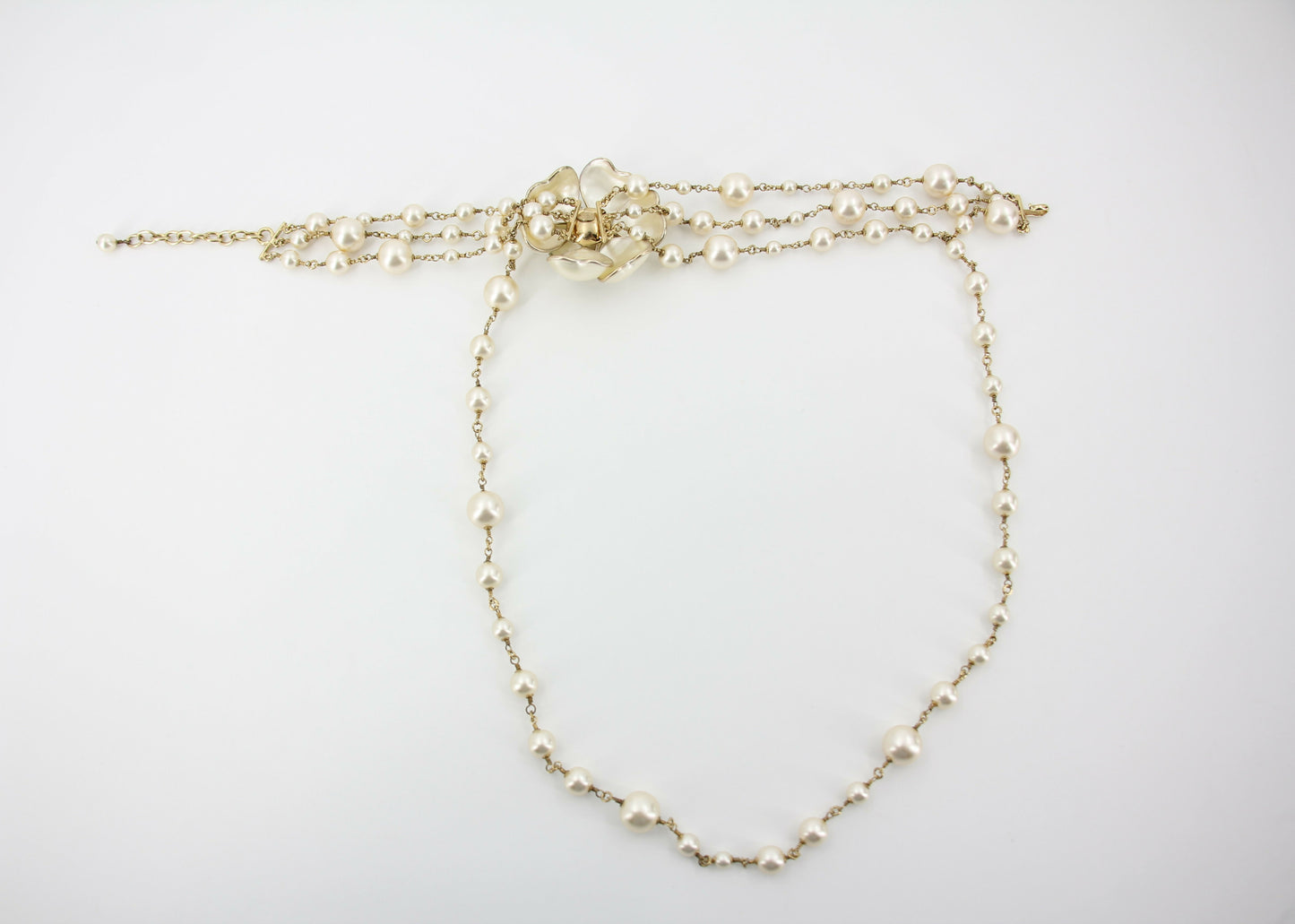 Chanel Vintage 02A Imitation Pearl Camellia Layered Necklace