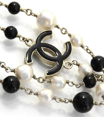 Chanel 12P Classic Long Strand Black White Freshwater Pearl and Bead Necklace GHW
