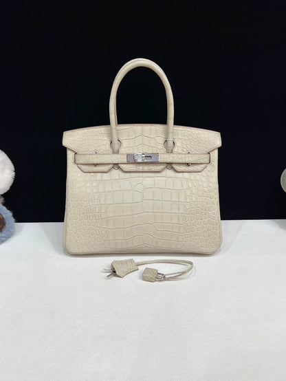 Hermes Birkin 30 Craie Crocodile Leather Palladium Hardware