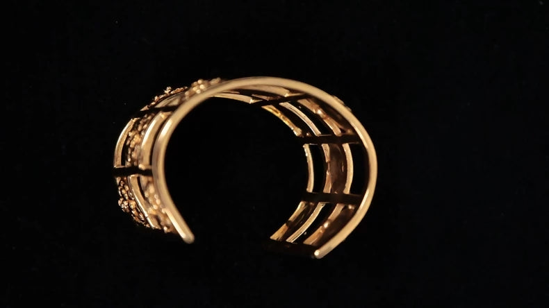 Chanel Plain Gold 3D Camellia Openwork Wide Bangle