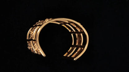 Chanel Plain Gold 3D Camellia Openwork Wide Bangle