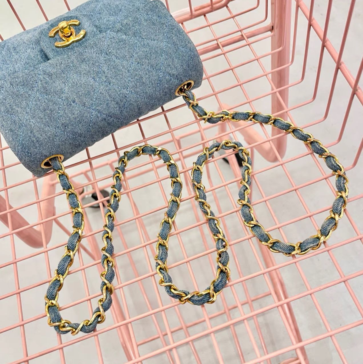 Vintage Chanel gold denim bag